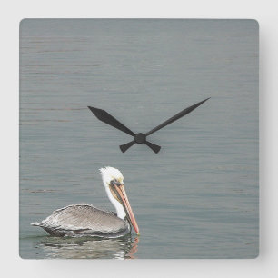 Pelikan-Vogel-Tier-Tier-Strand-Ozean Quadratische Wanduhr
