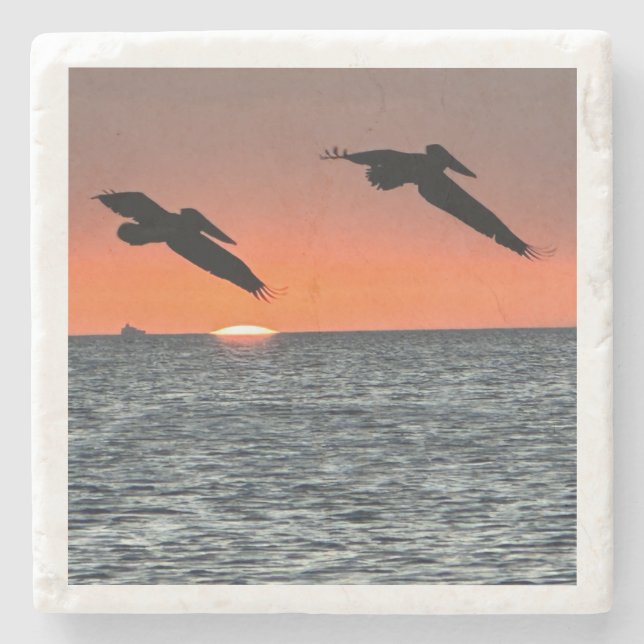 Pelikane an den Sunset Drink Coastes Steinuntersetzer (Vorderseite)