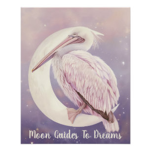 Pelikanvogelbaby auf dem Mond Poster
