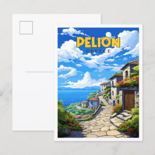Pelion Greece Vintage Reise Illustration Postkarte