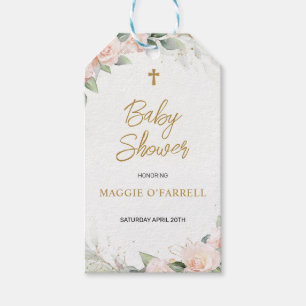 Pellrosa Aquarell Blume Religiöse Kinderdusche Geschenkanhänger