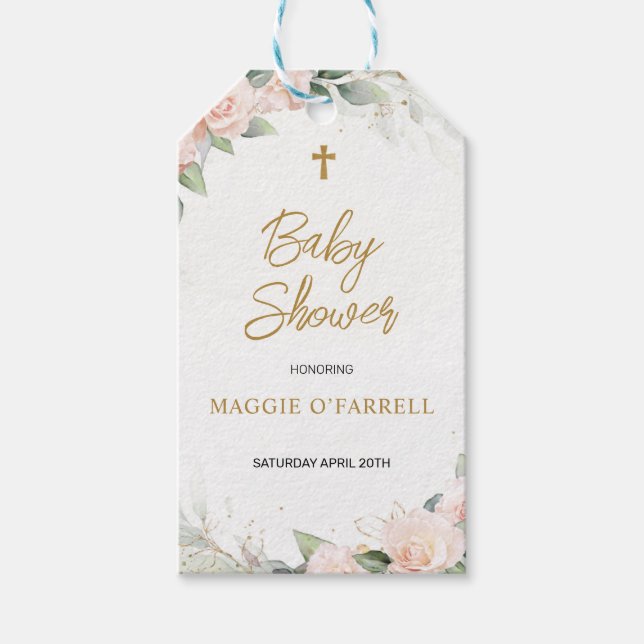 Pellrosa Aquarell Blume Religiöse Kinderdusche Geschenkanhänger (Vorderseite)