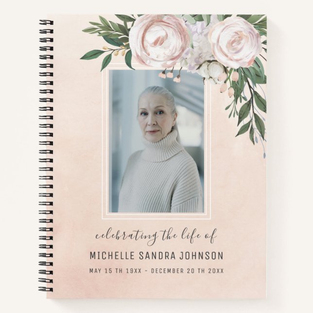 Pellrosa Foto Frau Memorial Gästebuch Notizbuch (Vorderseite)