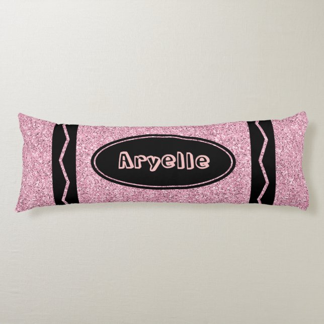 Pellrosa Glitzer Crayon Individuelle Name Kissen (Vorderseite)