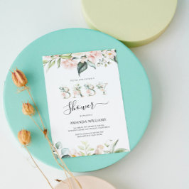 Pellrosa Rosen Blumenbriefe Kinderdusche einladen Einladung