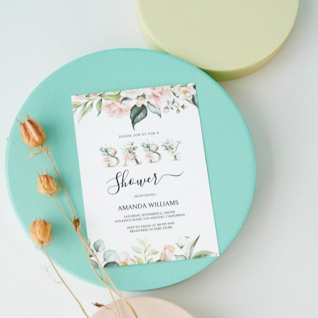 Pellrosa Rosen Blumenbriefe Kinderdusche einladen Einladung (Von Creator hochgeladen)