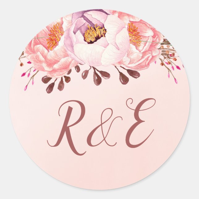 Pellrosa Ruby Floral Wedding Monogram Sticker (Vorderseite)