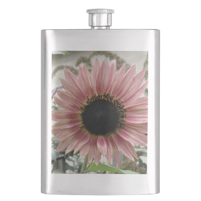 Pellrosa Sonnenblume Flachmann (Vorderseite)