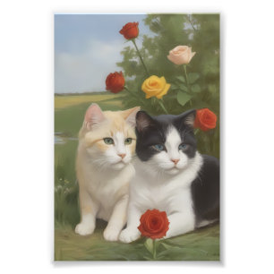 Pelz und Blumenzwiebeln: Katzen unter den Blume Fotodruck