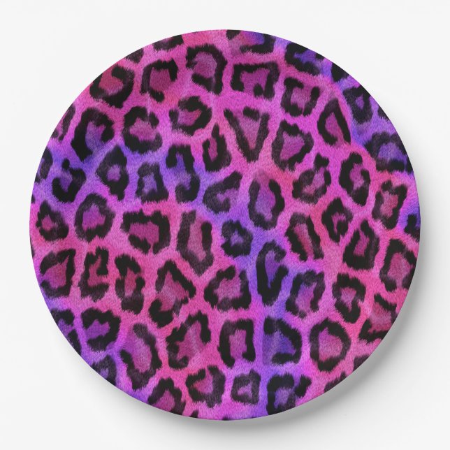 Pelzmuster aus rosa und Lila Leoparden Pappteller (Vorderseite)
