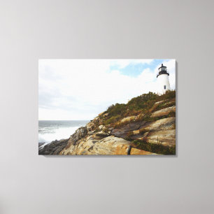 Pemaquid Punkt-Leuchtturm auf einem felsigen Leinwanddruck