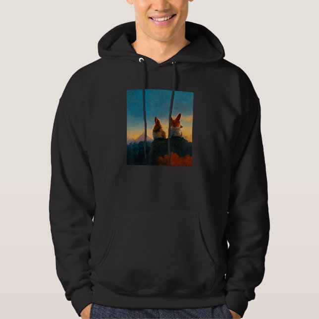 Pembroke Cardigan Welsh Corgi Dogs Sunset Watching Hoodie (Vorderseite)