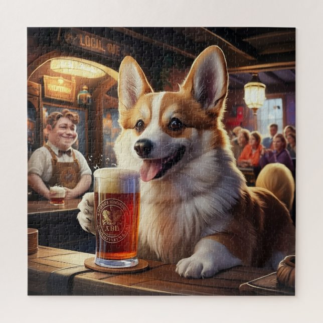 Pembroke Corgi Drink a Beer im Pub (Vertikal)