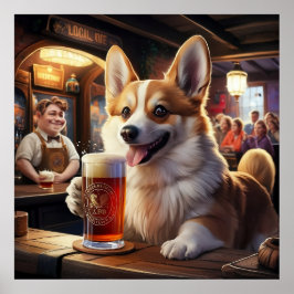 Pembroke Corgi Drink a Beer im Pub Poster