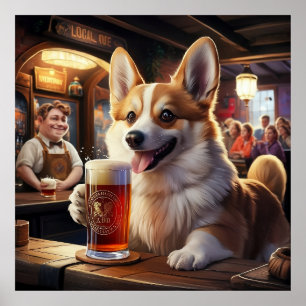 Pembroke Corgi Drink a Beer im Pub Poster