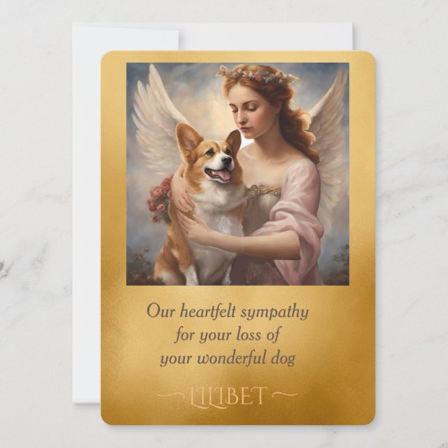 Pembroke Corgi elegantes Angel Beileid (Vorderseite)