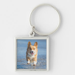Pembroke-Walisercorgi-Hund, der auf den Strand Schlüsselanhänger