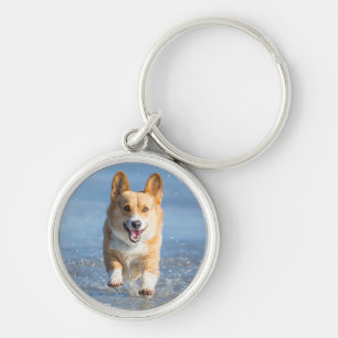 Pembroke-Walisercorgi-Hund, der auf den Strand Schlüsselanhänger