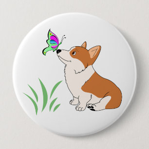 Pembroke-WaliserCorgi mit Schmetterling Button