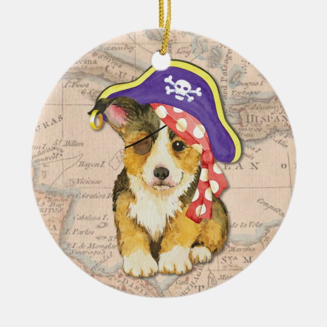 Pembroke-Walisercorgi-Pirat Keramikornament (Vorne)