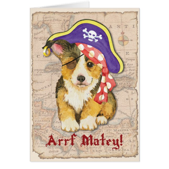 Pembroke-Walisercorgi-Piraten-Karte (Vorne)