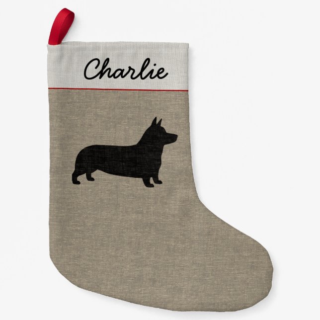 Pembroke-Walisercorgi-Silhouette-niedlicher Kleiner Weihnachtsstrumpf (Vorderseite)