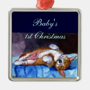 Pembroke-Walisercorgi-Verzierungs-Quadrat-Prämie Silbernes Ornament