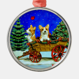 Pembroke-Walisercorgi-Verzierungs-runde Prämie Silbernes Ornament
