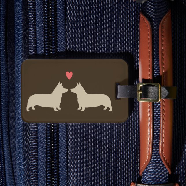 Pembroke Walisische Corgi Silhouetten mit Herz Gepäckanhänger (Vorderseite Insitu 4)