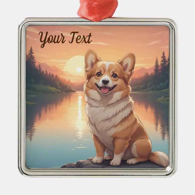 Pembroke Welsh Corgi am See Ornament Aus Metall (Vorne)