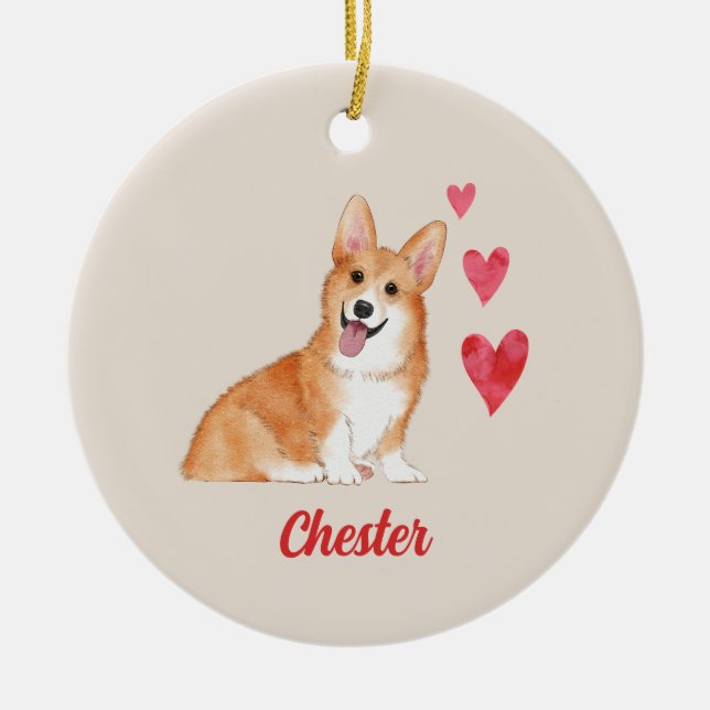 Pembroke Welsh Corgi Anpassbarer Pet Name Keramik Ornament (Vorne)