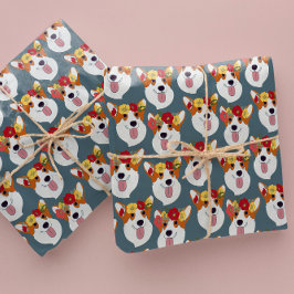 Pembroke Welsh Corgi Aquamarin Cartoon Wrapping Pa Geschenkpapier