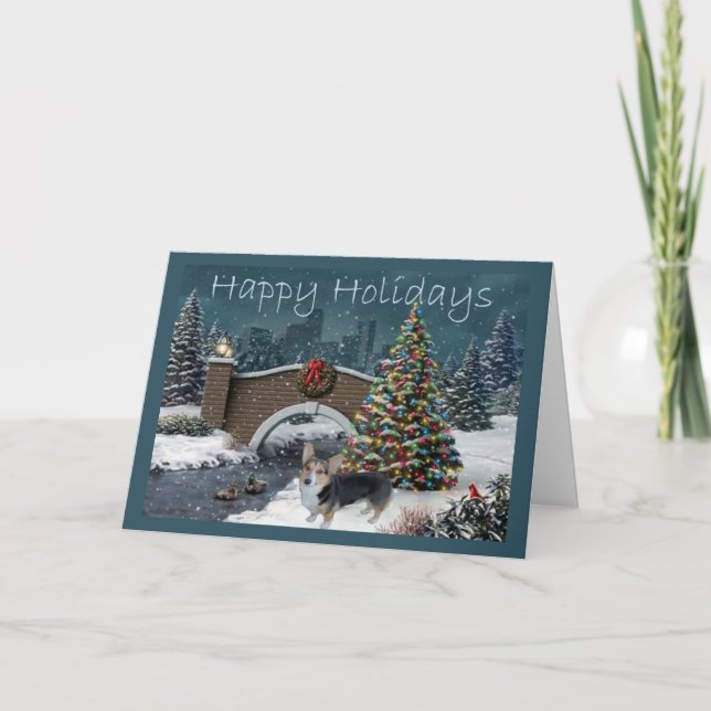 Pembroke Welsh Corgi Carte de Noël Soirée (Devant)