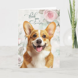Pembroke Welsh Corgi Dog and Pink Roses Dankeskarte