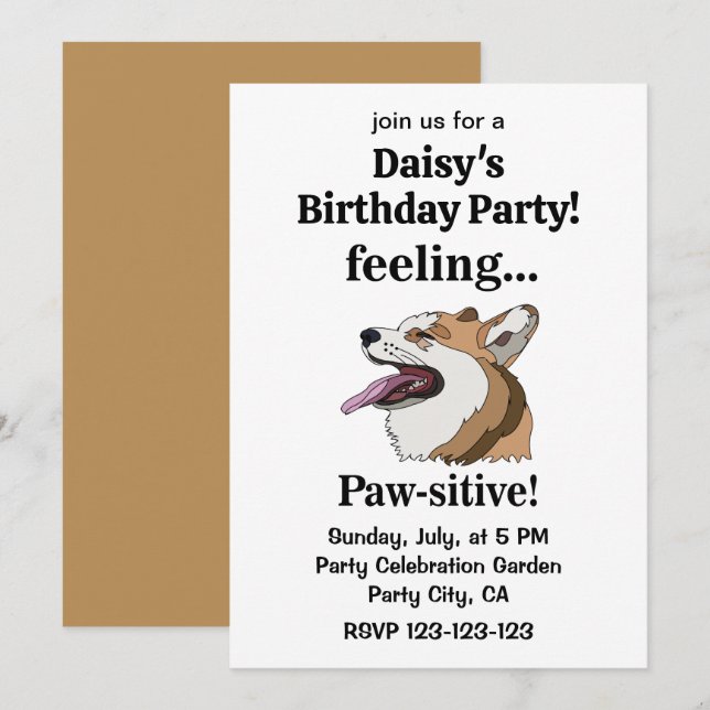 Pembroke Welsh Corgi Dog Birthday Party Einladung (Vorne/Hinten)