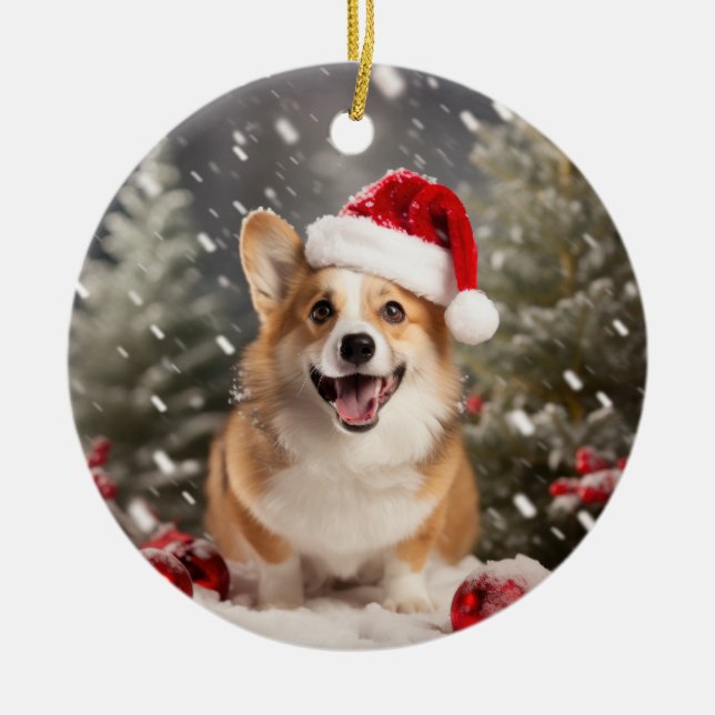 Pembroke Welsh Corgi Dog Christmas Keepake Keramik Ornament (Vorne)