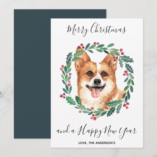 Pembroke Welsh Corgi Dog Elegant Frohe Weihnachten (Vorne/Hinten)