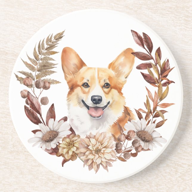 Pembroke Welsh Corgi Dog Herbstkranz Getränkeuntersetzer (Vorne)