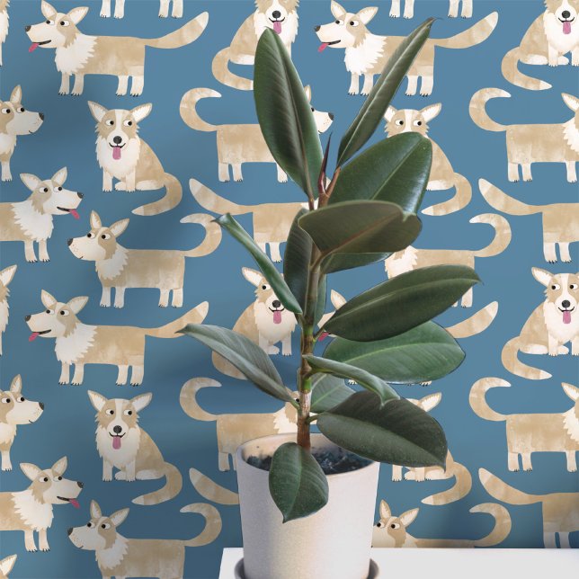 Pembroke Welsh Corgi Dog Pattern Tapete (Pembroke Welsh Corgi dog fun peel and stick wallpaper for animal and pet lovers)
