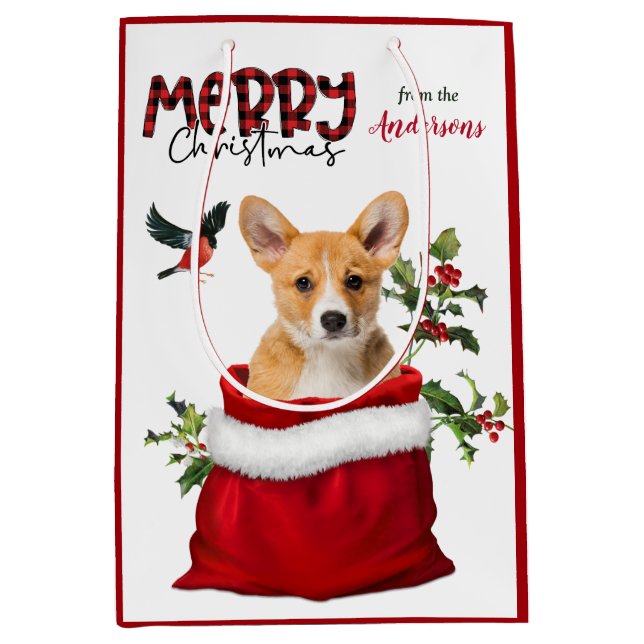 Pembroke Welsh Corgi Dog Weihnachten Mittlere Geschenktüte (Vorderseite)