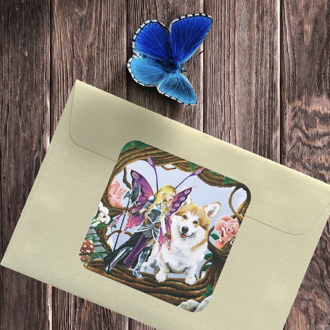 Pembroke Welsh Corgi Fairy Fantasy Quadratischer Aufkleber (Von Creator hochgeladen)