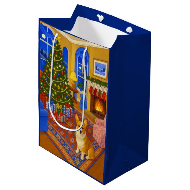 Pembroke Welsh Corgi Holiday Mittlere Geschenktüte (Vorderseite Schrägansicht)
