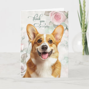Pembroke Welsh Corgi Hund und rosa Rosen Dankeskarte