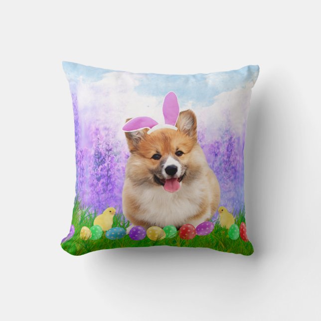 Pembroke Welsh Corgi mit Ostereiern Bunny Chick Kissen (Vorderseite)