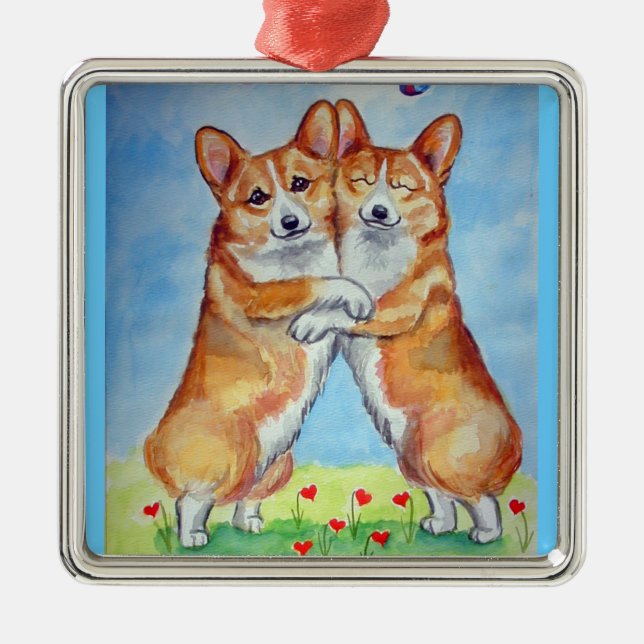 Pembroke Welsh Corgi Ornement Carré Premium (Devant)
