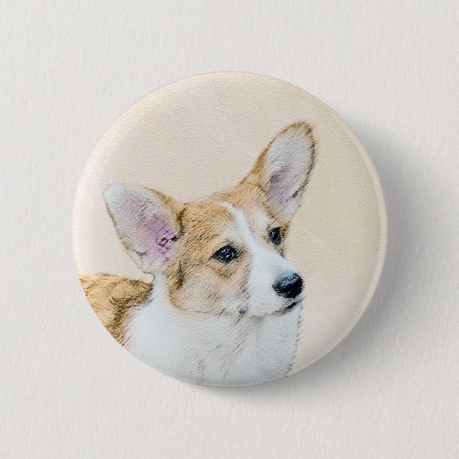Pembroke Welsh Corgi Painting - Original Dog Art Button (Vorderseite)