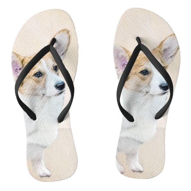 Pembroke Welsh Corgi Painting - Original Dog Art Flip Flops (Fußbett)