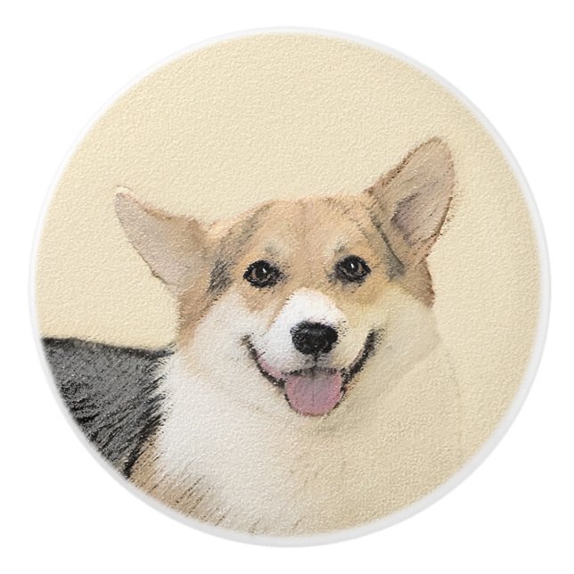 Pembroke Welsh Corgi Painting - Original Dog Art Keramikknauf (Vorderseite)