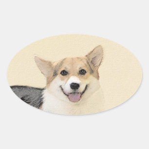 Pembroke Welsh Corgi Painting - Original Dog Art Ovaler Aufkleber