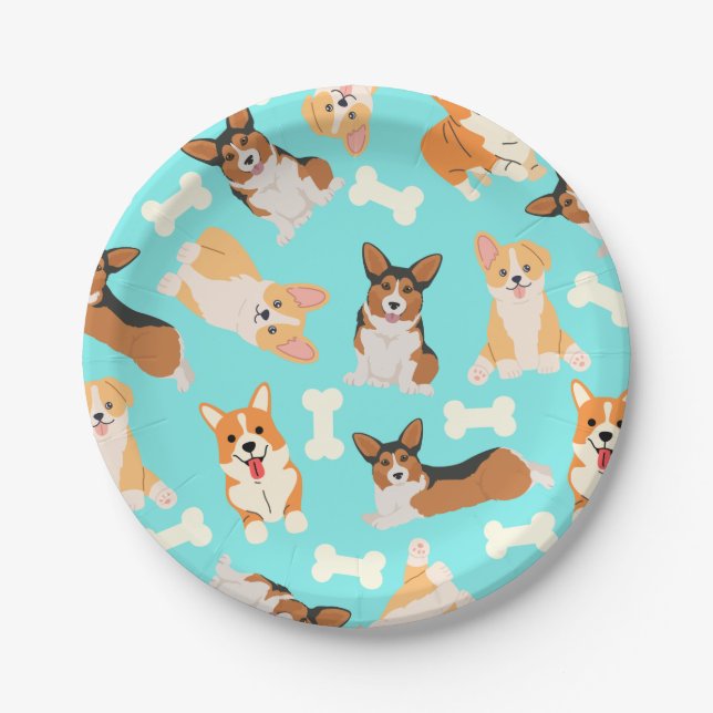 Pembroke Welsh Corgi Pattern Pappteller (Vorderseite)